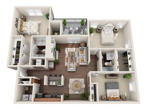 Floor plan for 3 beds, 2 baths, 1415 sqft